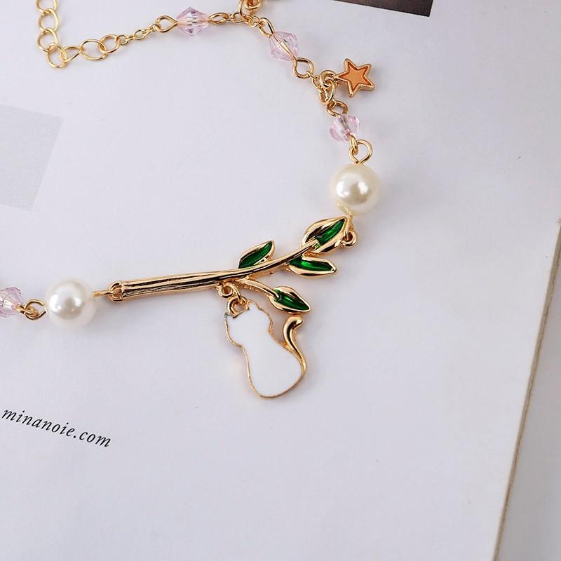 Cute White Cat Twig Charm Bracelet