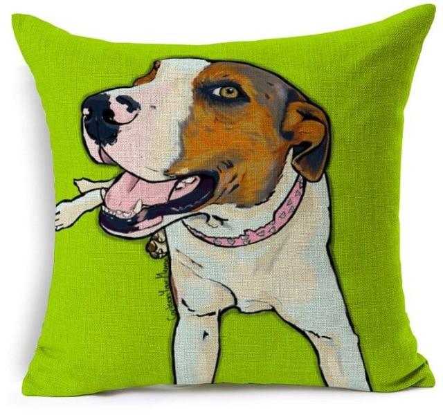 Dog Printed Linen Pillow Cover