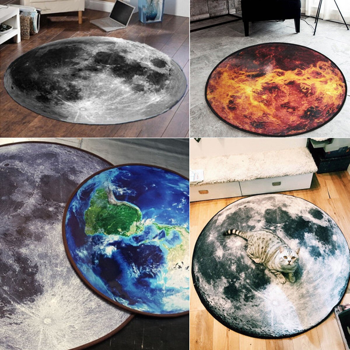 Planet Moon Earth Venus Pattern Carpet Round Soft Fashion Floor Mat