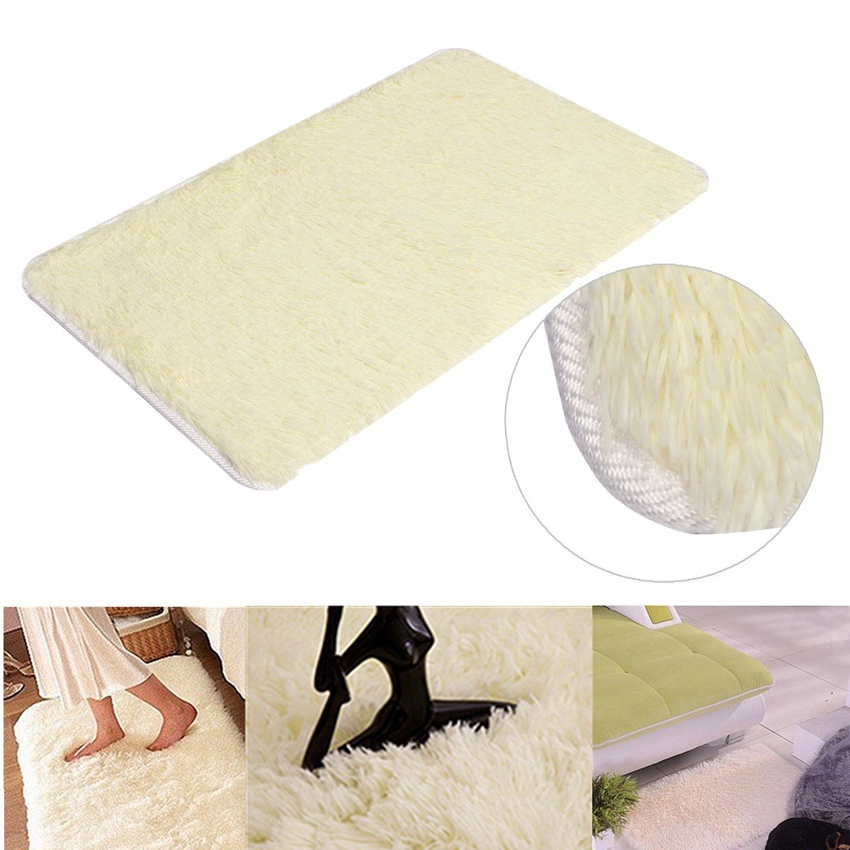 80x50cm Absrobent Shaggy Carpet Home Anti Slip Rug Bedroom Soft Mat