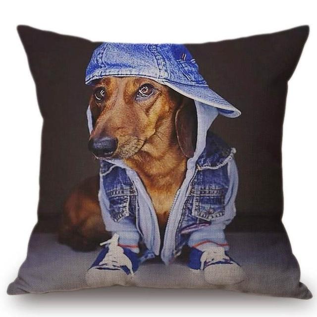Fashion Dog in Hat Print Decorative Pillow Case