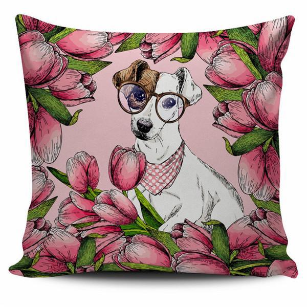 Goofy Floral  Dog Print Cushion Cover ﻿