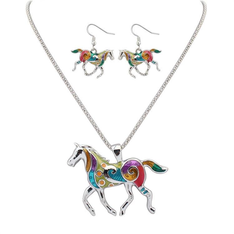 Horse Necklace Earring Set