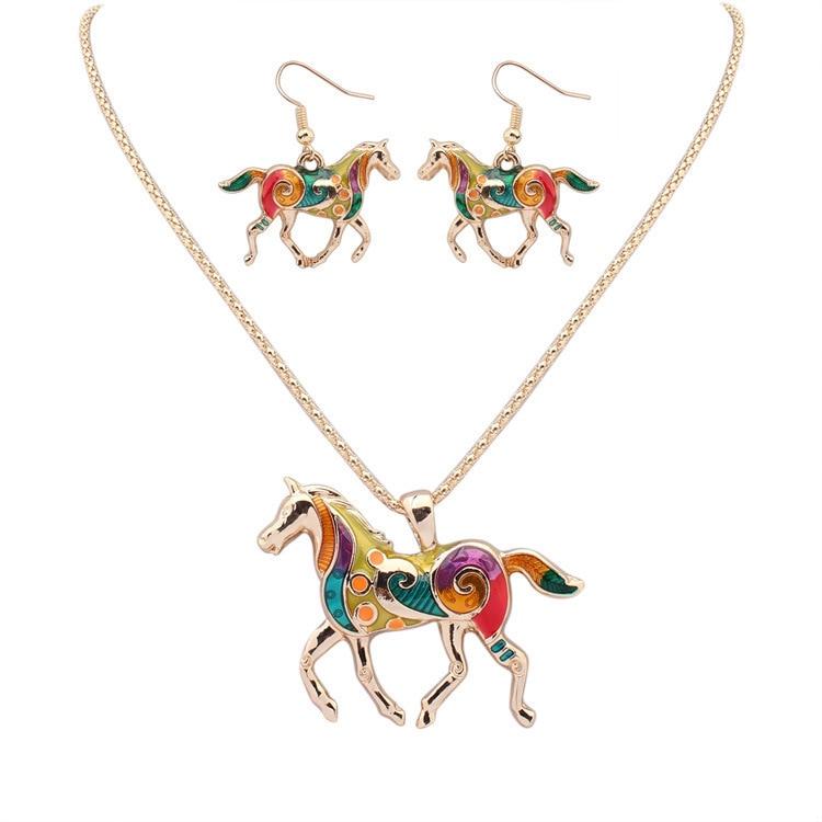 Horse Necklace Earring Set