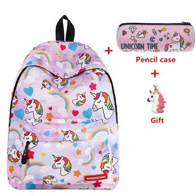 Pink Unicorn Design Backpack With Free Gift