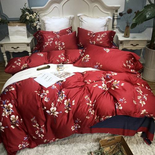 Pastoral Style Bedding Set Soft Egyptian Cotton Duvet Cover Set Red