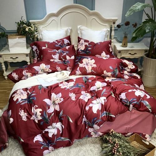 Pastoral Style Bedding Set Soft Egyptian Cotton Duvet Cover Set Red