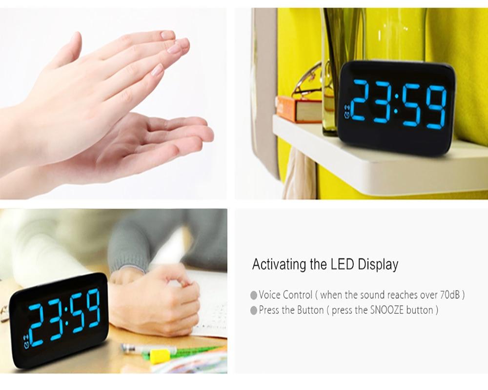 LED Alarm Clock Digital LED Display Voice Control Electric Snooze Night Backlight
