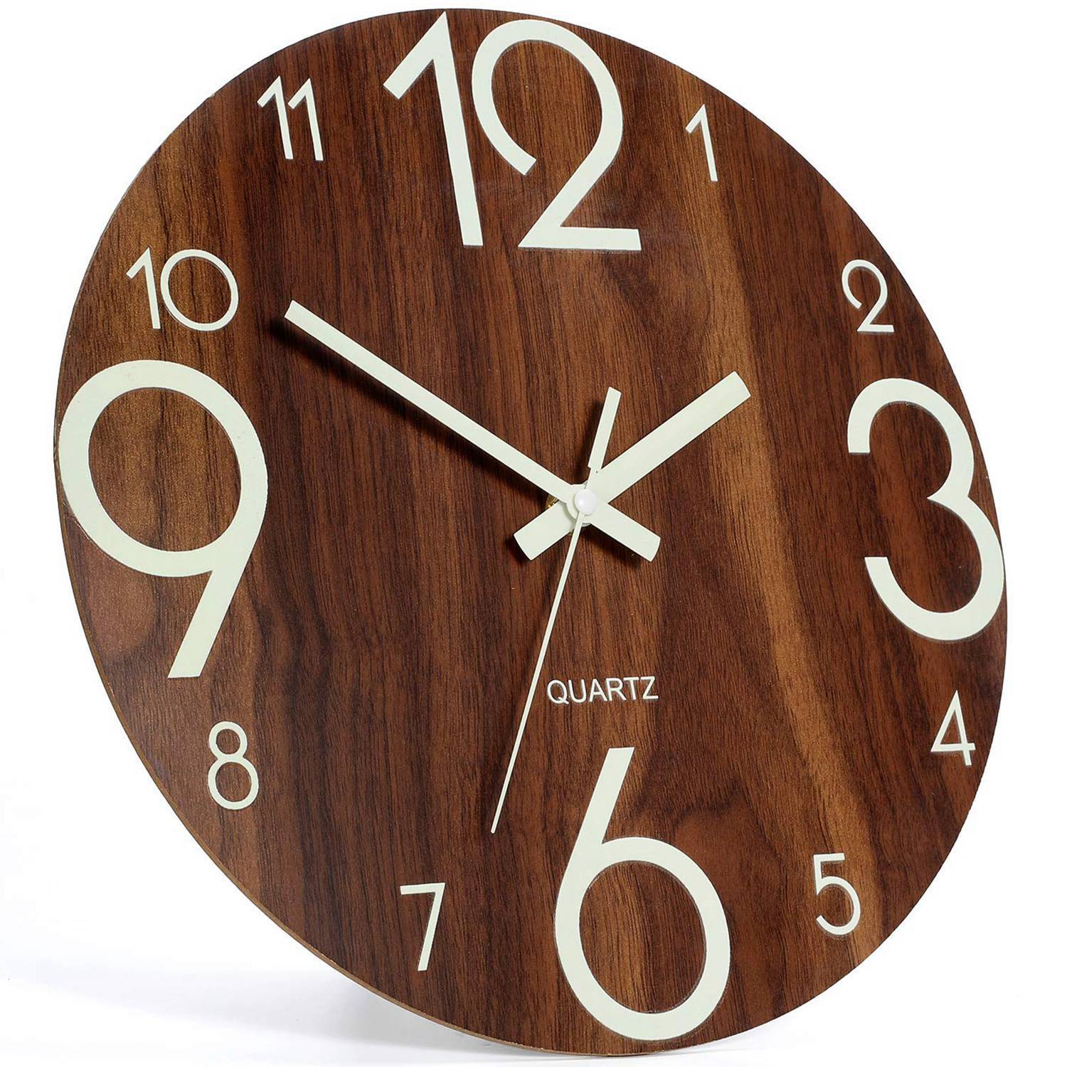 Hot-Luminous Wall Clock 12 Inch Wooden Silent Non-Ticking Wall Clock With Night Lights