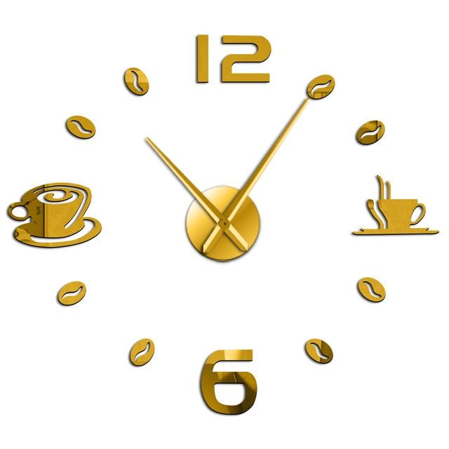 Cafe DIY Large Wall Clock Frameless Coffee Mug Coffee Bean