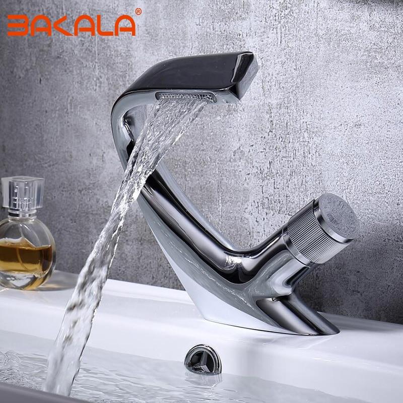 Annetta - Modern Chrome Plated Solid Brass Waterfall Spout Bathroom Faucet