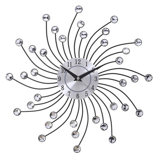Vintage Metal Crystal Sunburst Wall Clock Luxury Diamond 3D Large Morden Wall Clock