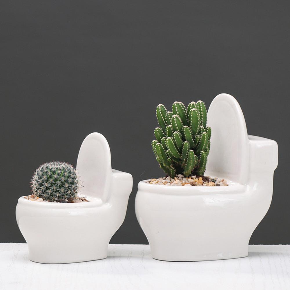 White Ceramic Toilet Design Flower Planter