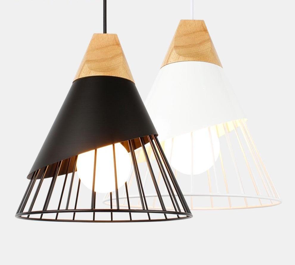 Deco26 Wooden Base Iron Cage Hanging Nordic Lamp