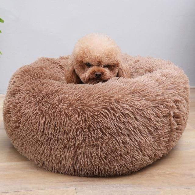 Calmate™ Calming Donut Dog Bed in Shag Fur Self-Warming Fluffy Dog Calming Cushion Bed for Joint-Relief and Improved Sleep