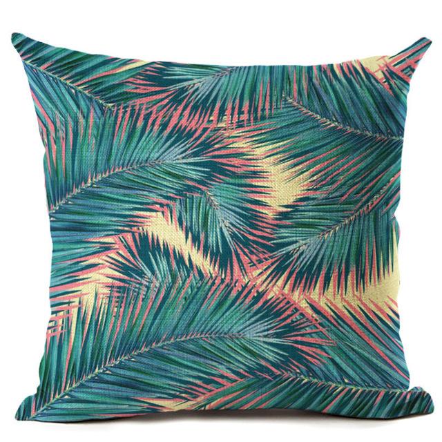 Colorful Tropical Leaves Cushion Cover