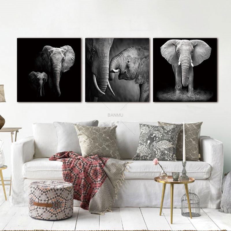 3 Panel Wall Decor African Elephant Multiple Sizes
