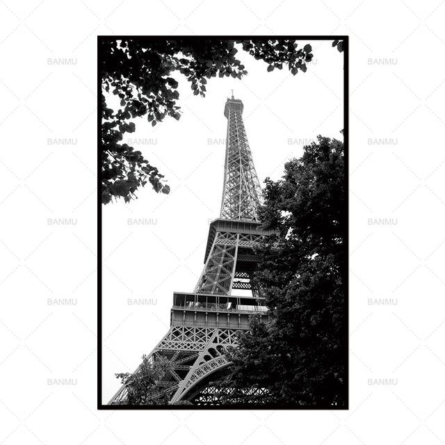 Unframed Wall Decor Black and White Eiffel Tower Multiple Sizes