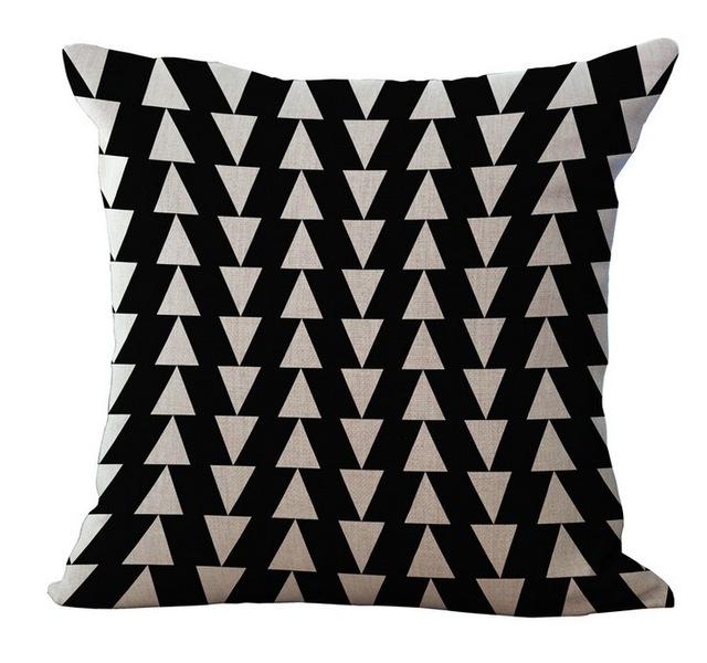 Black White Geometric Patterned Cushion Cover-D