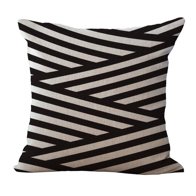 Black White Geometric Patterned Cushion Cover-C