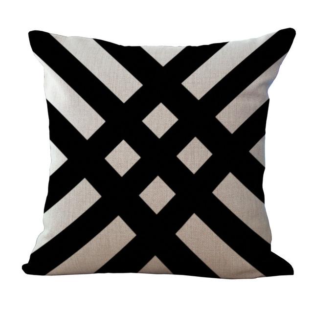Black White Geometric Patterned Cushion Cover-C