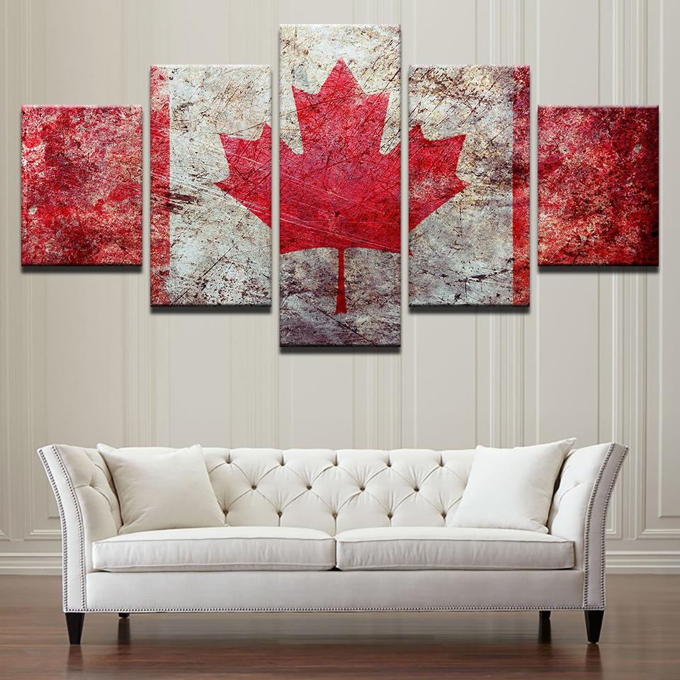 5 Panel Wall Decor Weathered Canada National Flag