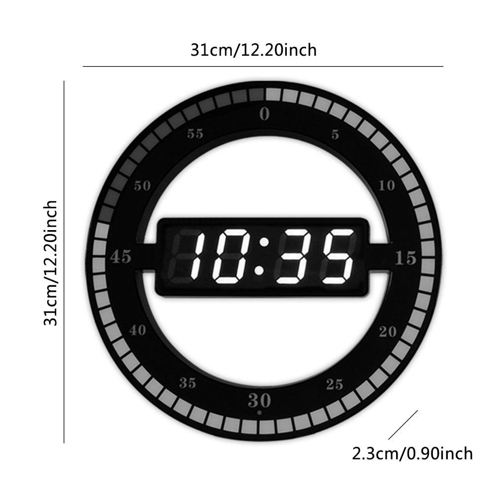Hanging Wall Clock Black Circle Automatically Adjust Brightness Digital Led Display