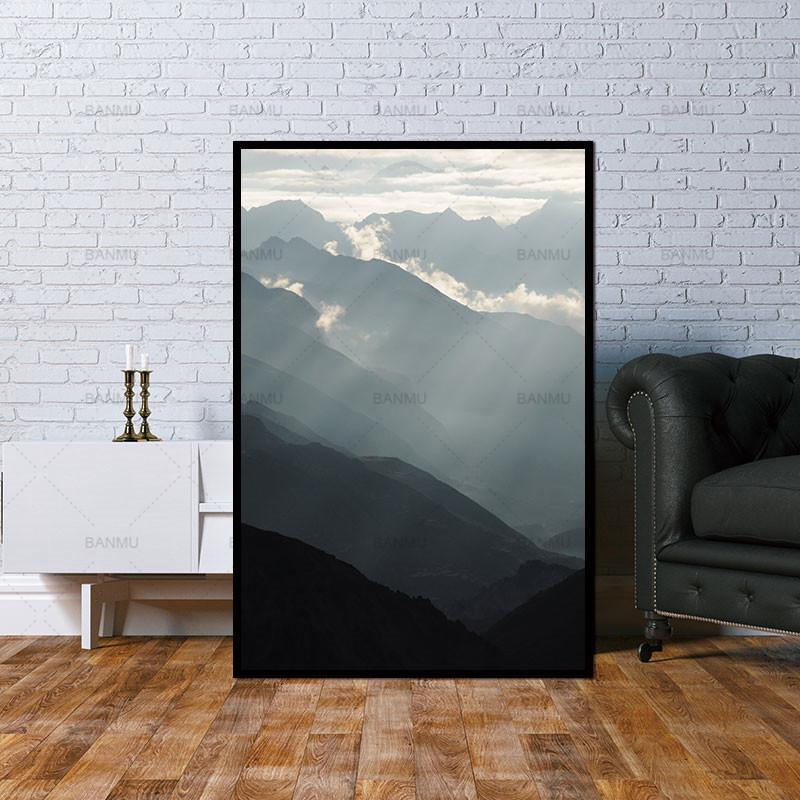 Unframed Black and White Wall Decor Mountain and Sky