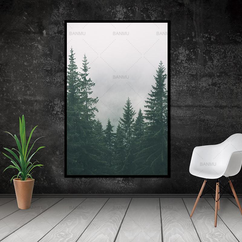 Black and White Wall Decor Mountain and Trees