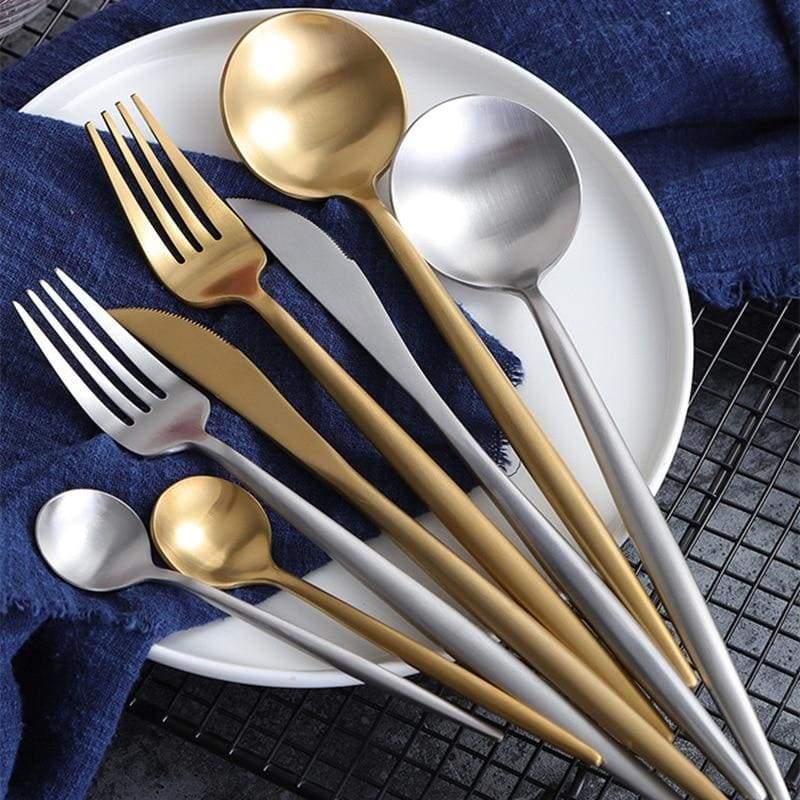 24pcs Minimalist Rose Gold Stainless Steel Cutlery Set.