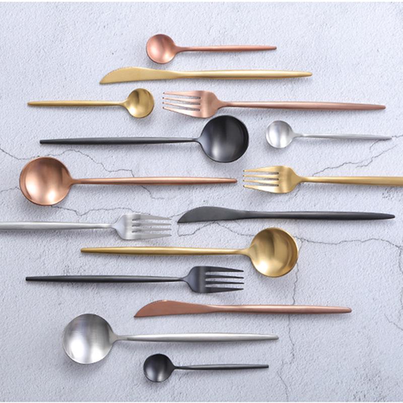 24pcs Minimalist Rose Gold Stainless Steel Cutlery Set