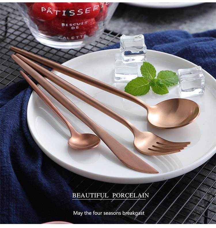 24pcs Minimalist Rose Gold Stainless Steel Cutlery Set