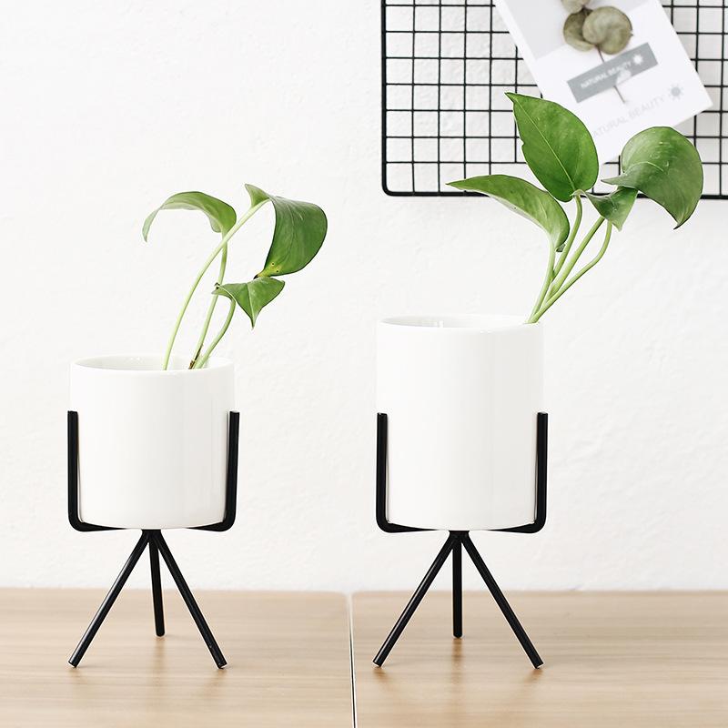 3 Set Ceramic Flower Planters with Modern Stand
