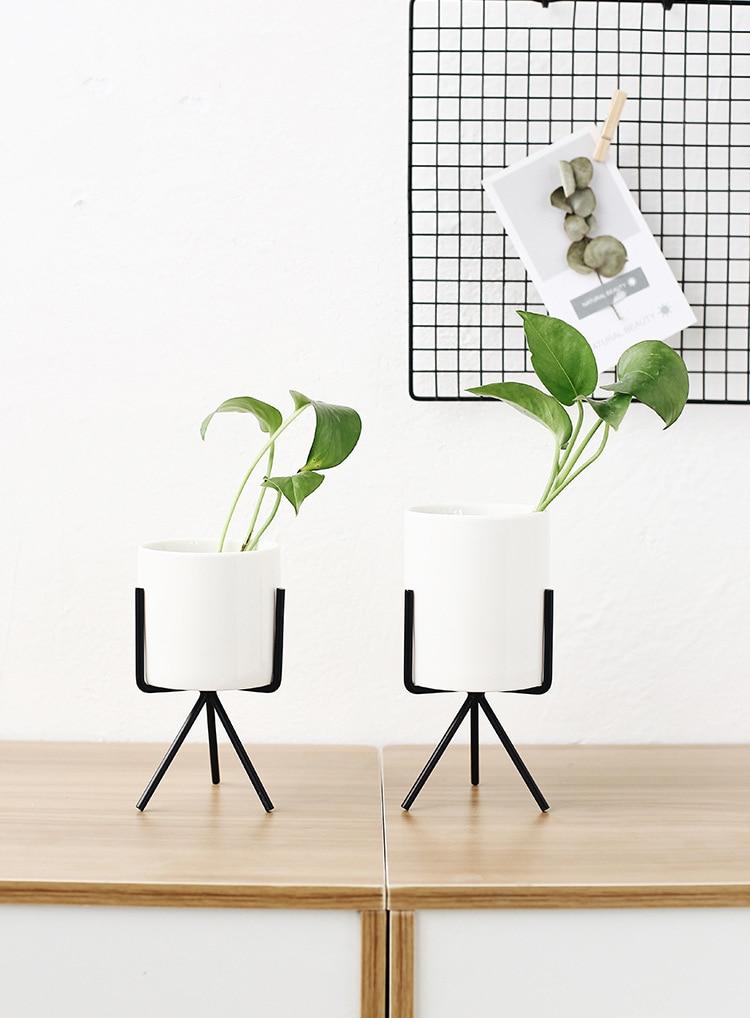 3 Set Ceramic Flower Planters with Modern Stand