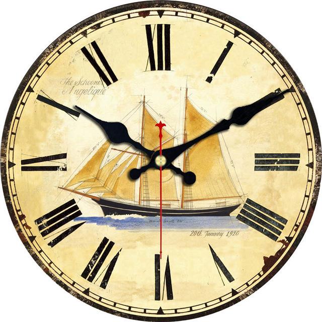 Antique Clocks Silent World Map Sailboat Design Clock