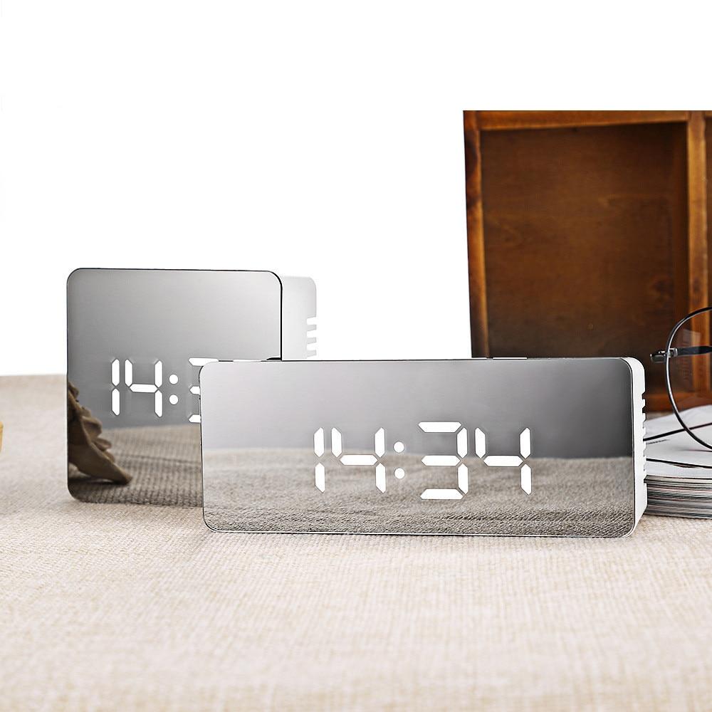 LED Mirror Alarm Clock Digital Snooze Temperature Display