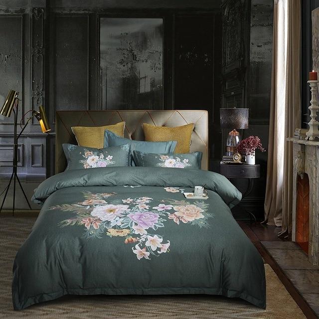 Egyptian Cotton Soft Satin Bedding Set Floral Duvet Cover Set