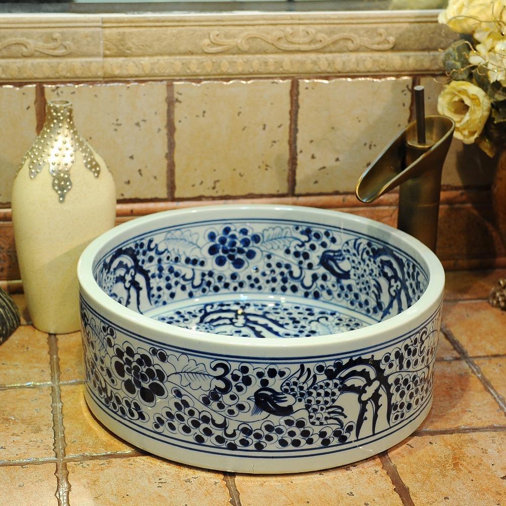 Chinese Antique Ceramic Sink Round Basin Countertop Sink