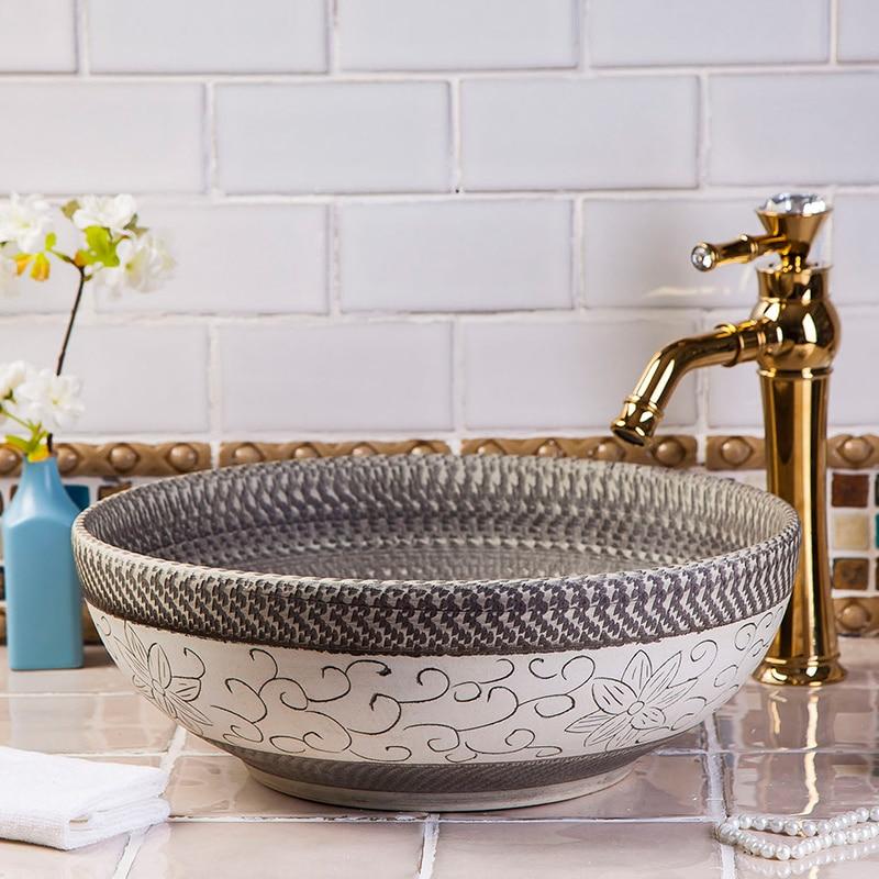 Ceramic Painting Art Sink Round Countertop Wash Basin
