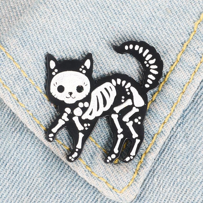 Skull Skeleton Cat Pin