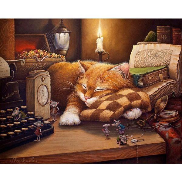 Sleep Cat DIY Canvas Painting By Numbers